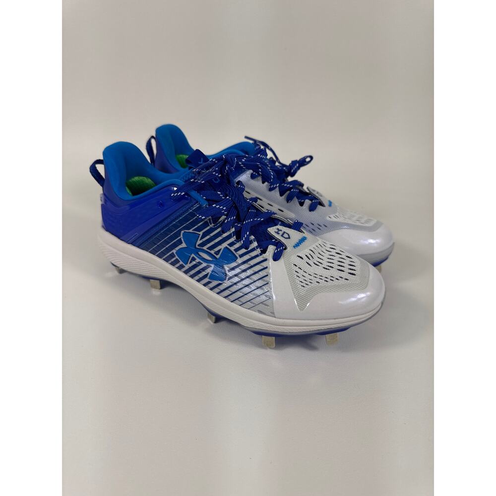 Under Armour Yard Low Metal Baseball Cleats White Blue M 7.5 / W 9  3025592-400